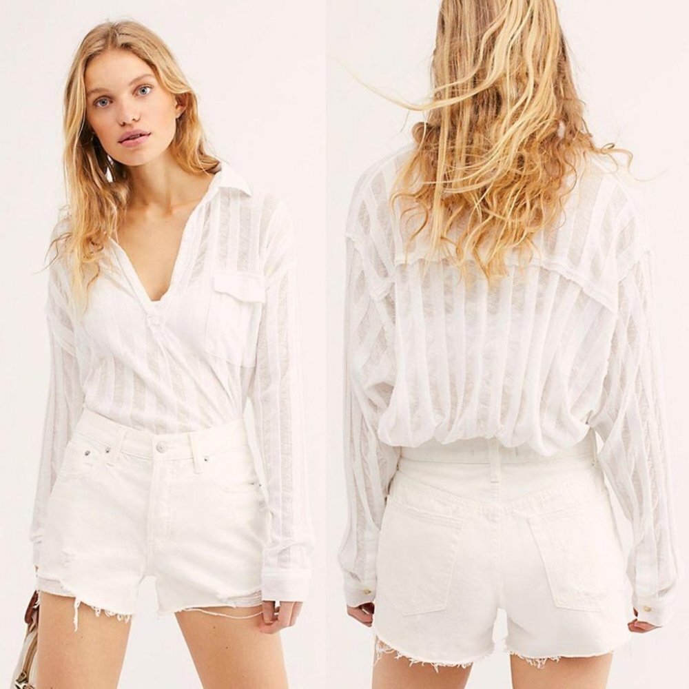 Nwt Free People Sofia White Denim Shorts Button Fly Size 29‎ New With Tags Boho - Picture 6 of 9